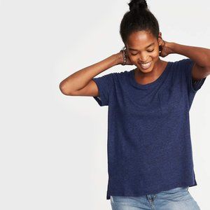 Old Navy Linen Boyfriend Pocket Tee T-shirt Top Heather Royal Blue Small